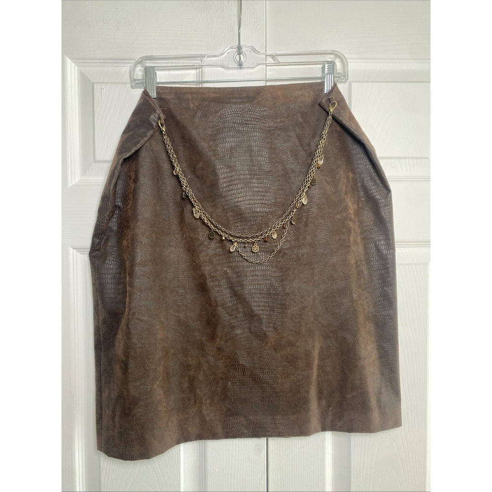 Maggy London Womens 12 Faux Leather Pencil Skirt Waist Bead Festival Boho Indie